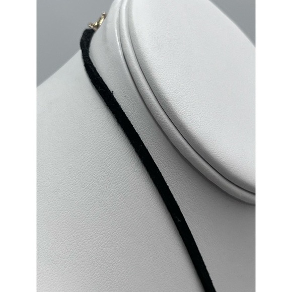 Natasha Gold Tone Spikes Dangles Black Leather Necklace - Picture 9 of 13